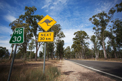 Road sign against sky