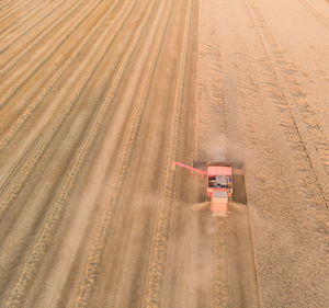 High angle view of tractor on field