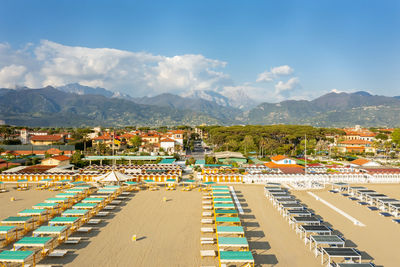 High angle view of townscape against sky