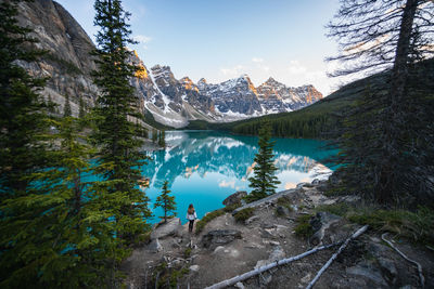 Hiking into a picture perfect canadian rockies postcard scenery