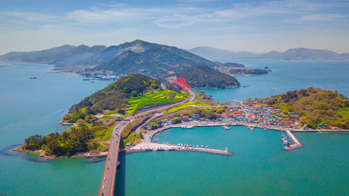 High angle view of boats in sea