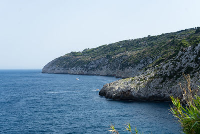 Scenic view of sea against clear sky