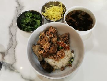 High angle view of meal served in plate