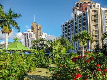 View of buildings against clear sky