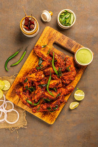 High angle view of food on table