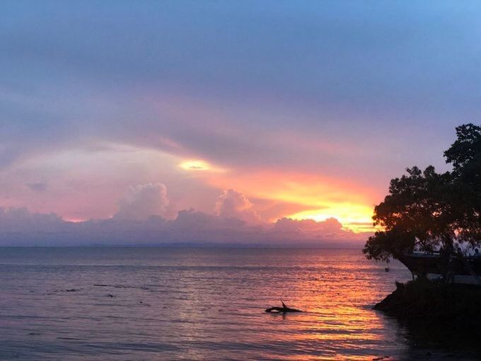 sky, water, sunset, sea, beauty in nature, tranquility, cloud - sky, nature, scenics - nature, tranquil scene, tree, silhouette, no people, reflection, horizon over water, horizon, beach, dusk, tropical climate, outdoors