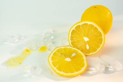 Close-up of lemon slice on table