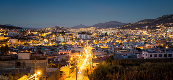 High angle view of town at night