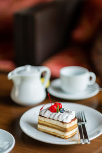 Close-up of dessert on table