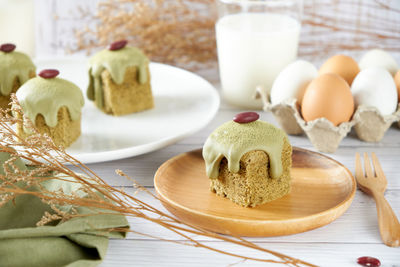 Close-up of dessert in plate on table