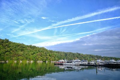 Scenic view of river against cloudy sky