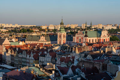 High angle view of buildings in city