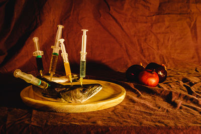 High angle view of fruits on table