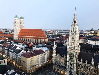 High angle view of buildings in city