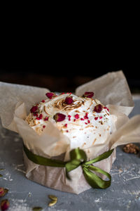 Close-up of dessert on table