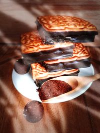 High angle view of dessert in plate on table