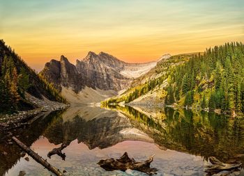 Scenic view of lake against sky during sunset