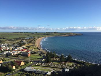 Scenic view of calm sea against blue sky