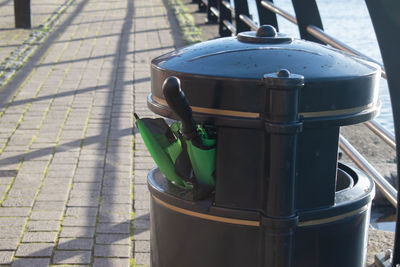 High angle view of potted plant on railing