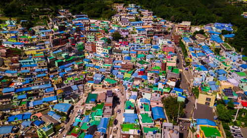 High angle view of crowd in town