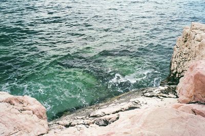 High angle view of rocks on beach