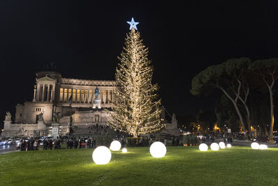 Illuminated christmas tree at night