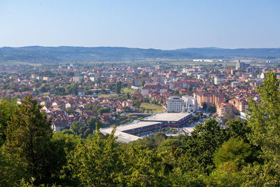 High angle view of townscape against sky