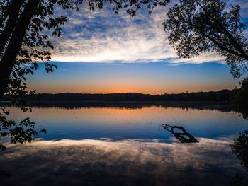 Scenic view of lake against cloudy sky