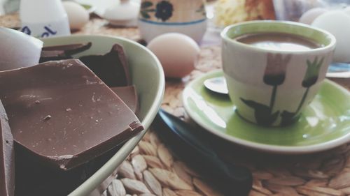 Close-up of drink served on table