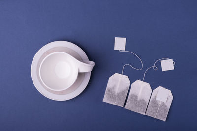 High angle view of tea cup on table