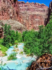 View of river passing through mountain