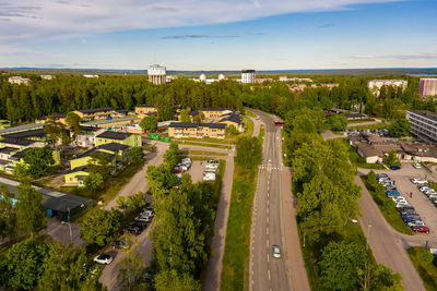 High angle view of townscape against sky