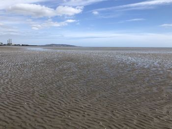 Scenic view of sandy beach against sky