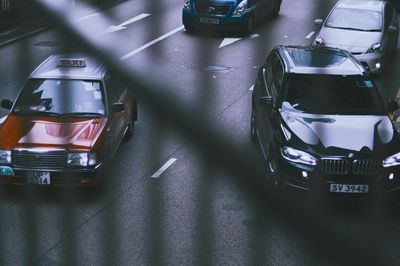 High angle view of cars on table