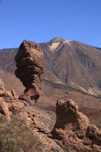 Rock formations on landscape against clear sky