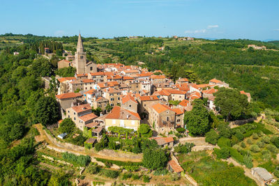 High angle view of townscape against sky