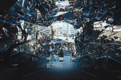 High angle view of street amidst buildings in city