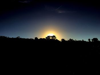 Silhouette trees against clear sky during sunset