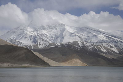 Scenic view of snowcapped mountains against sky