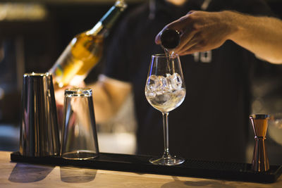 Close-up of wineglass on table