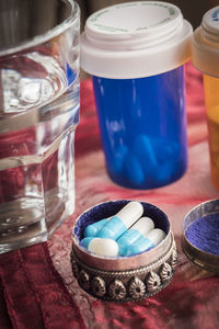 Close-up of glasses on table