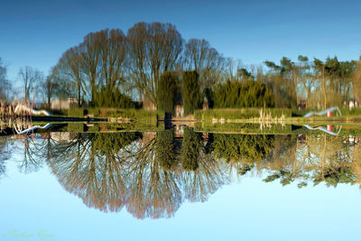 Scenic view of lake against clear sky