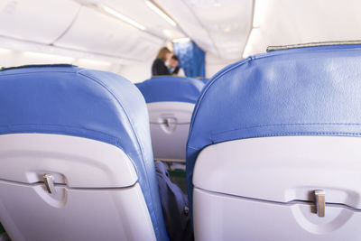 Close-up of empty seats in airplane