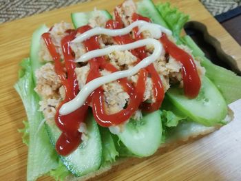 High angle view of salad on table