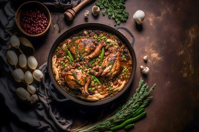 High angle view of food on table