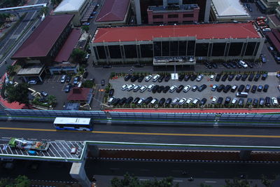 High angle view of cars on city street