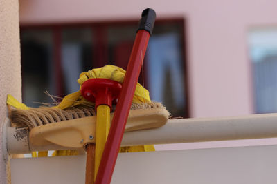 Close-up of yellow working on table