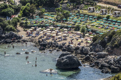 High angle view of people on beach