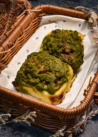 High angle view of food in basket