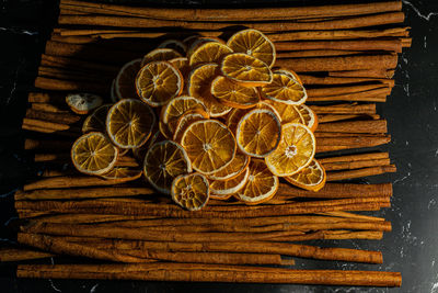 High angle view of food on cutting board